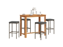Vidaxl 5 Pcs Conjunto De Bar P/ Jardim Acácia Maciça/vime Pe Cinzento