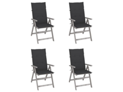 Vidaxl Cadeiras Jardim Reclináveis C/ Almofadões 4 Pcs Acácia Maciça