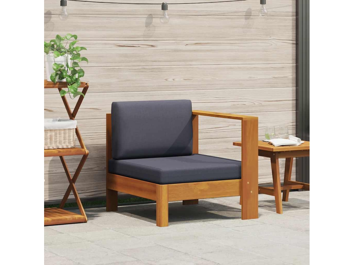 Vidaxl Sofá Centro C/ 1 Apoio De Braços Acácia Maciça Cinzento-escuro