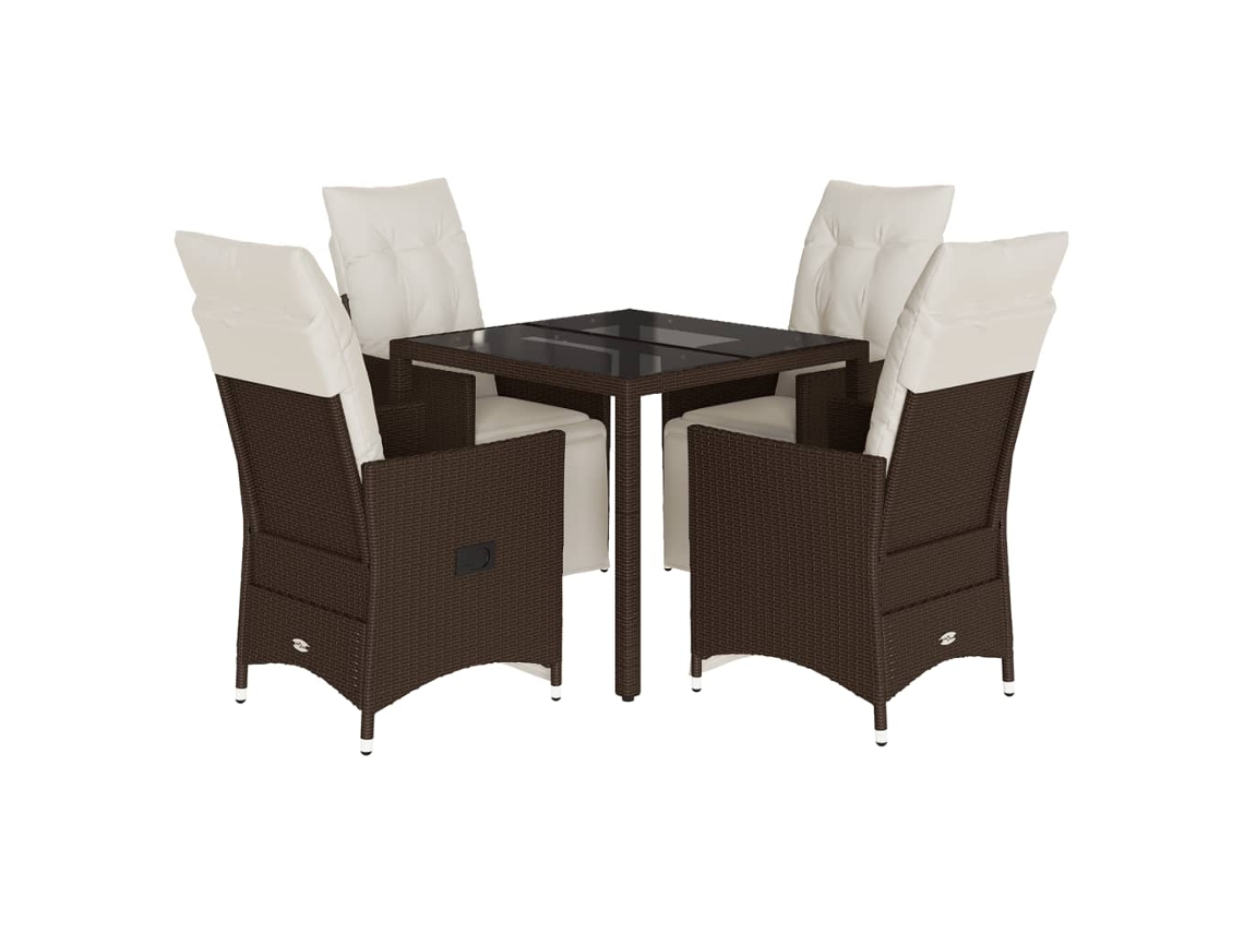 Conjunto de 5 Bistrôs de Jardim com Almofadões Vime Pe Castanho MAISON EXCLUSIVE