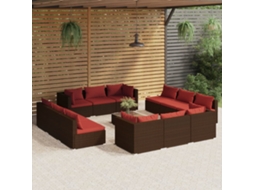 Vidaxl 13 Pcs Conjunto Lounge De Jardim C/ Almofadões Vime Pe Castanho
