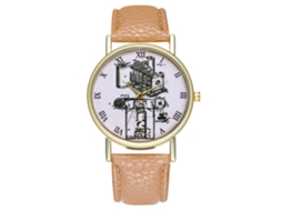 Relógio de pulso Zhoulianfa T303-a com pulseira de couro creme e mecanismo de quartzo, para uso masculino e feminino.