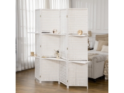 Biombo de 4 Painéis Dobrável Separador Ambientes Divisor com Prateleiras 181x180cm Branco