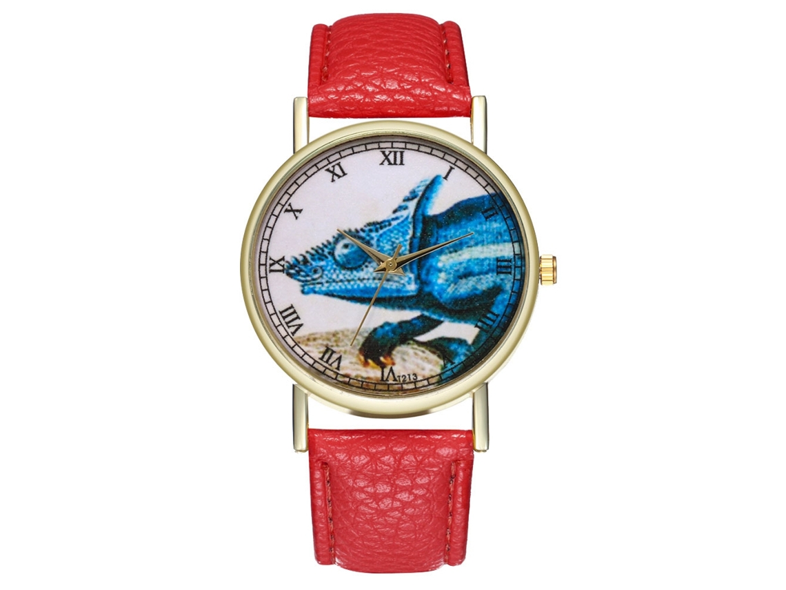 Relógio de pulso analógico de quartzo com pulseira de PU para casais (vermelho)