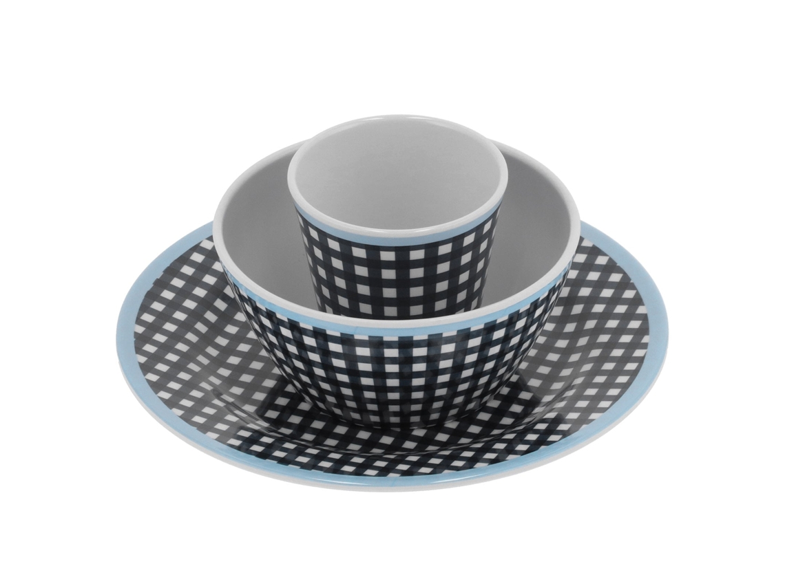 Conjunto Prato Taza LAXISCREED Padrão Grelha Azul Escuro