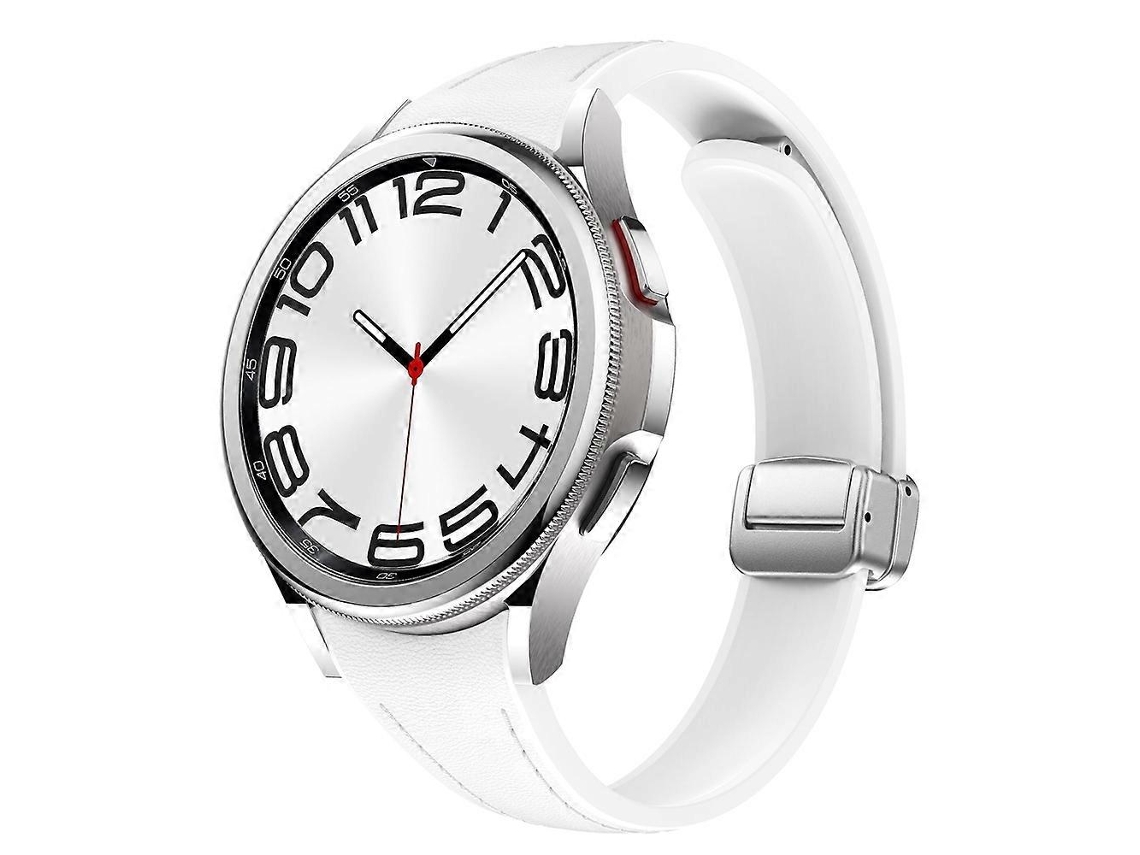 Pulseira Fina De Couro E Silicone Com Fivela Magnética Prateada Para Samsung Galaxy Watch 6