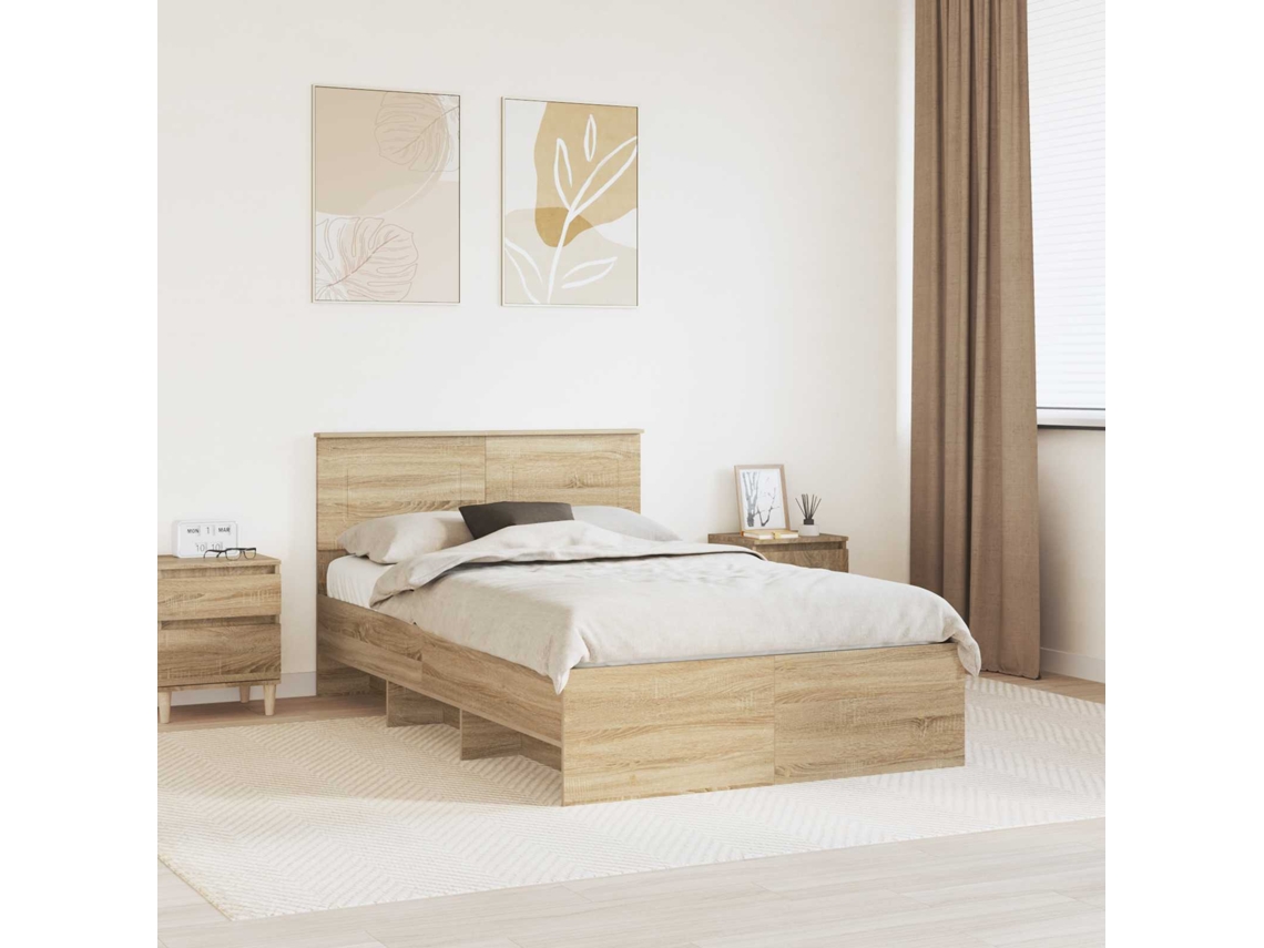 Vidaxl Estrutura Da Cama Com Cabeceira Carvalho Sonoma 120 X 123 Cm