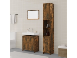 Vidaxl 3 Pcs Conjunto De Móveis Wc Madeira Processada Carvalho Fumado