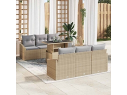 Vidaxl Conjunto De Sofá De Jardim 7 Unid. Bege E Cinza Claro Vime Pe