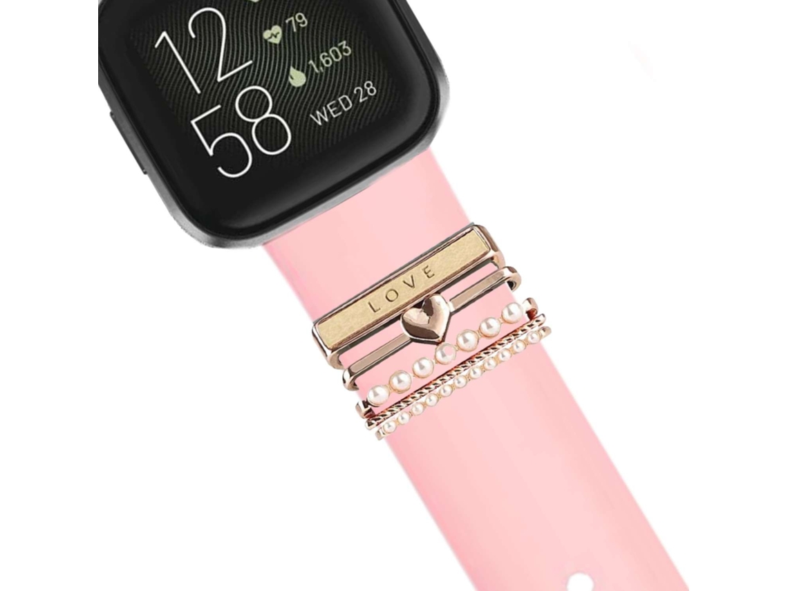 Bracelete Fitbit Versa Pulseira com Adorno Love Rosa