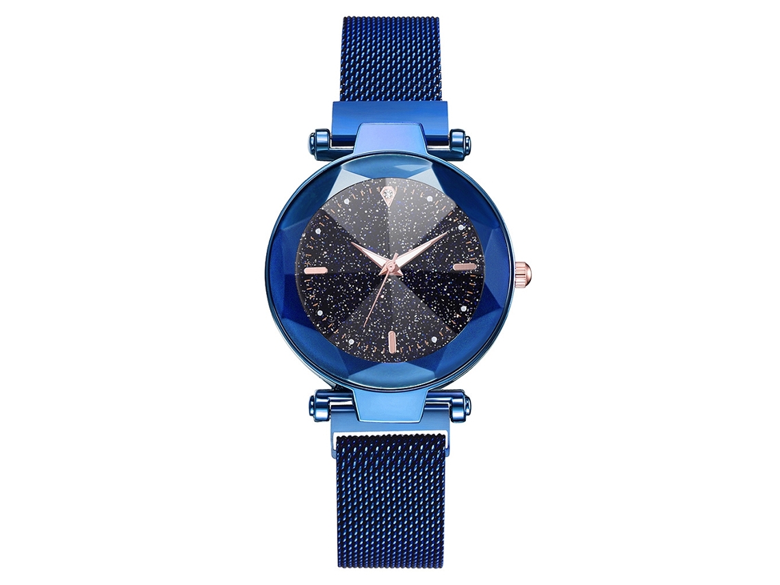 Relógio Feminino de Quartzo com Pulseira de Malha Magnética e Mostrador Redondo em Liga (azul)