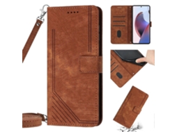 Capa De Couro Com Estampa Listrada E Toque Suave Para Motorola Moto G 5g 2023 Com Cordão.
