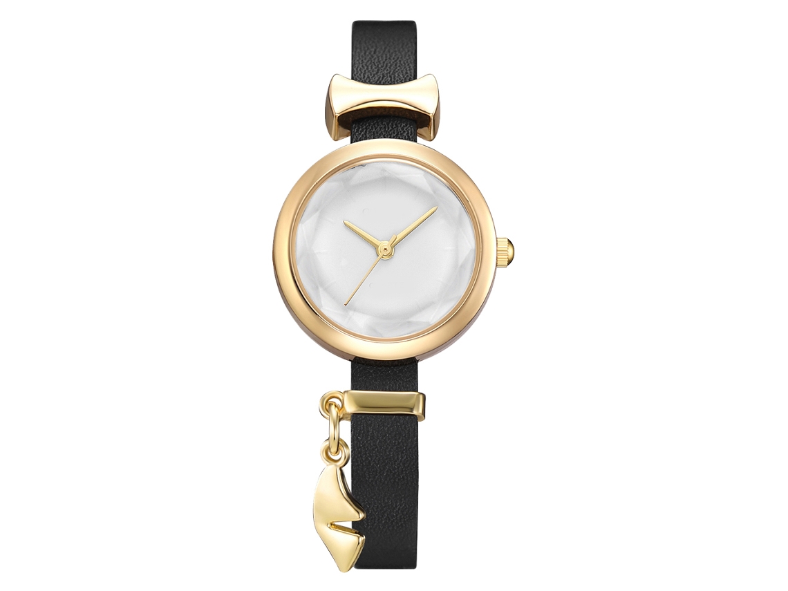 Relógio Feminino de Moda com Pulseira de Couro Pu e Strass Padrão de Laço