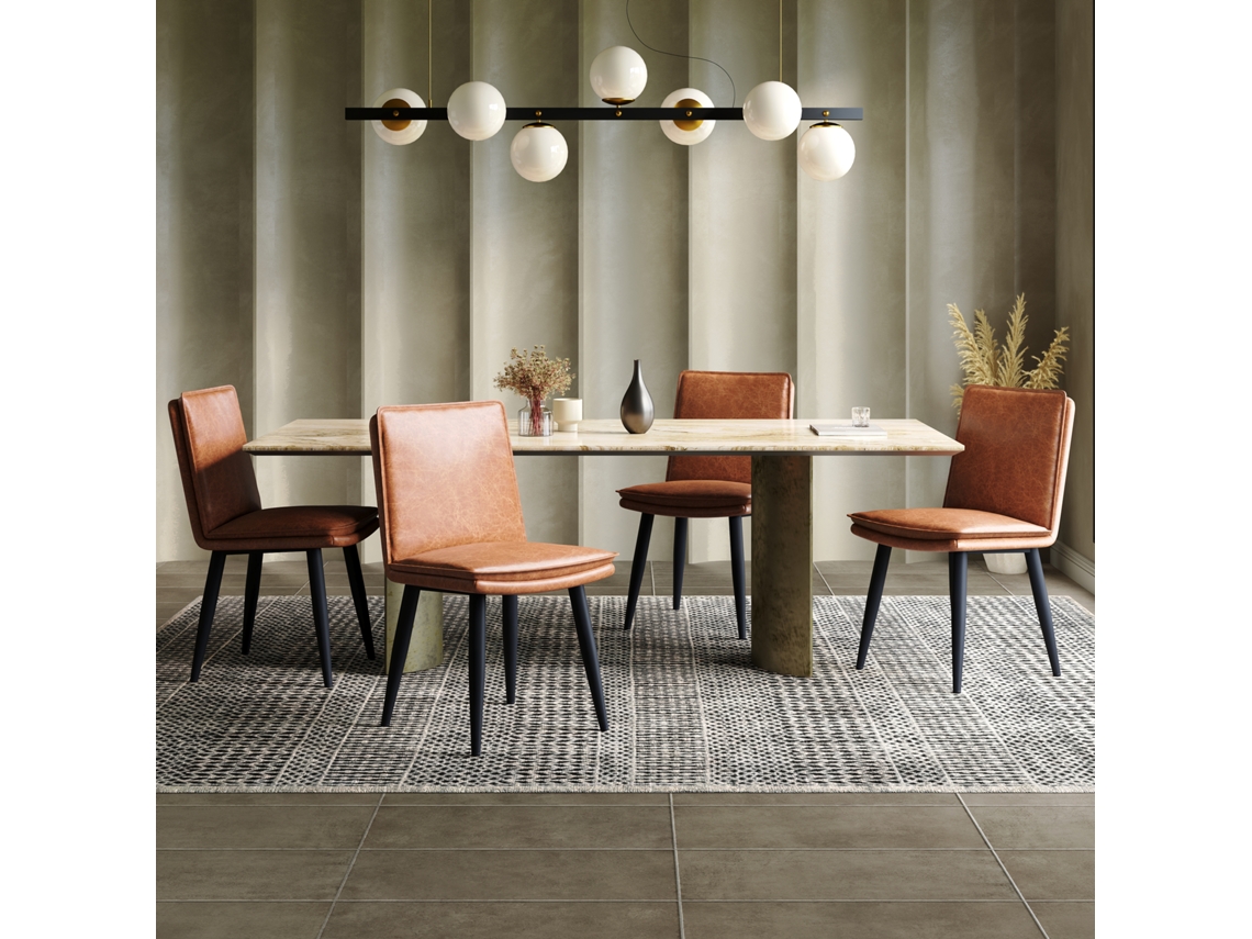 Conjunto 4 Cadeiras Jantar Couro Pu, Dupla Camada, Marrom, Moderno