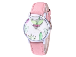 Reloj De Cuero Moda Unisex Dial Redondo De Cuarzo Pulsera Rosa Zhoulianfa