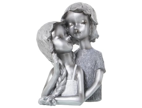 Figura de Casal de Crianças em Resina Prateada