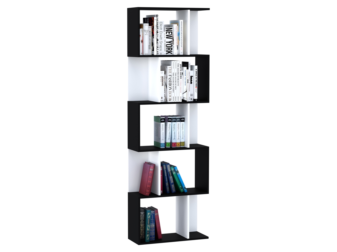 Estante em Forma de S ZACHARY com Prateleiras Abertas para Sala e Escritório (60x24x184.5cm) Preto
