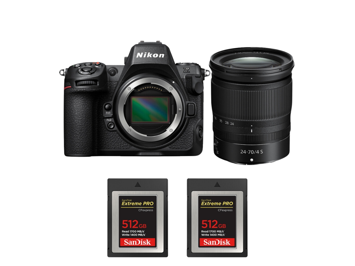 Z8 + Z 24 70mm F/4 S + 2 Sandisk 512gb Extreme Pro Cfexpress Type B Máquina Fotográfica Híbrida Full frame + Ebook Pricedirect NIKON