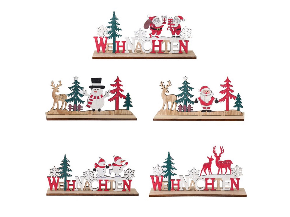 Adorno de madeira para Natal com cervo velho e boneco de neve decoração festiva S/MARCA