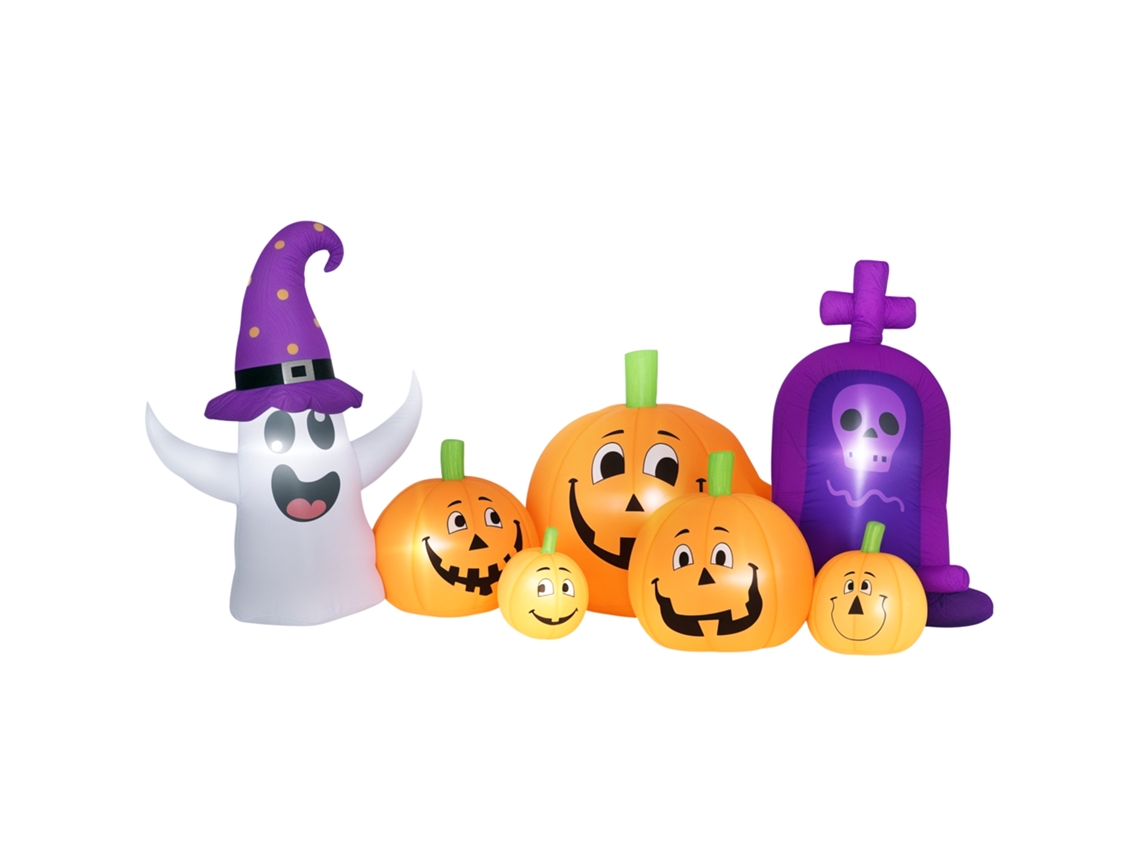 Abóbora inflável de Halloween com fantasma, luzes LED, IP44, inflador, 240x130x130cm S/MARK