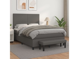 Vidaxl Cama Com Molas/colchão 140x190 Cm Couro Artificial Cinzento