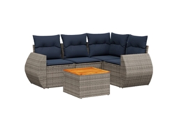 Conjunto de Sofá de Jardim, 5 Peças, Almofadas, Rattan Cinza MAISON EXCLUSIVE