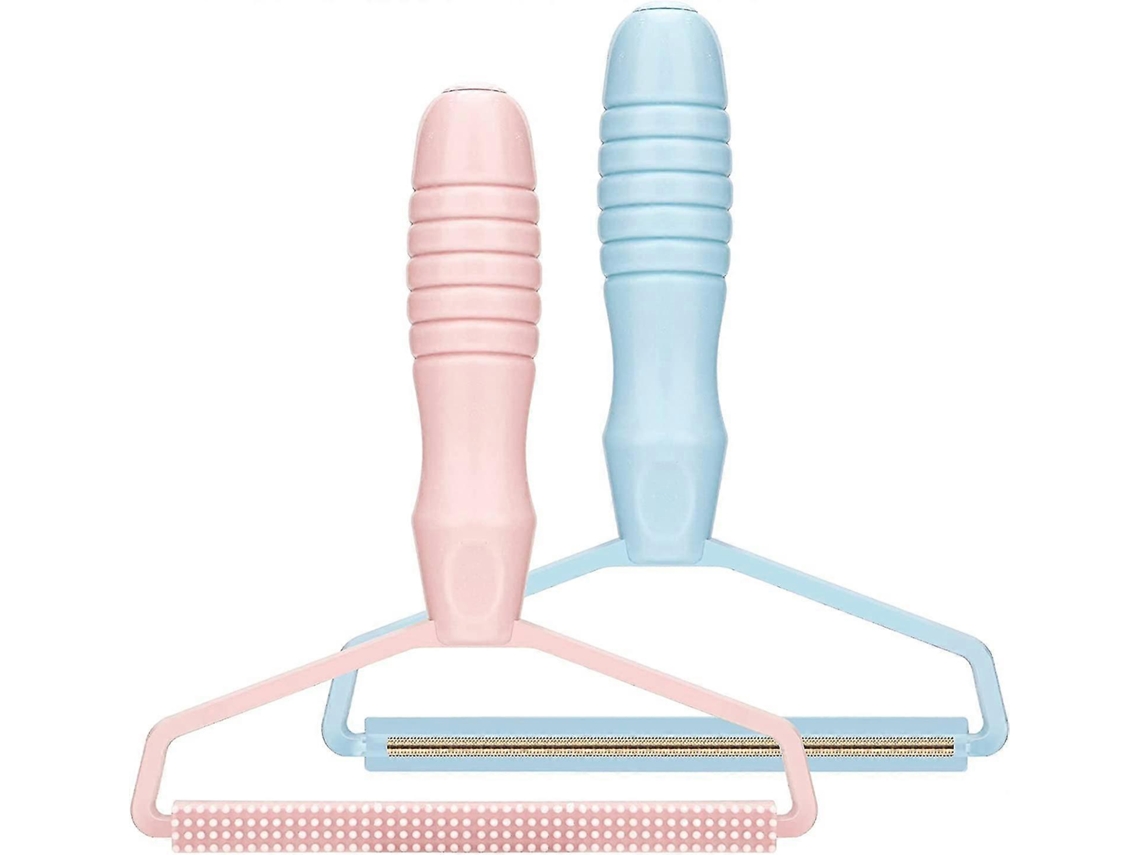 Tesoura de tecido dupla face reutilizável Slowmoose para suéteres, casacos, tapetes e malhas, rosa e azul, pacote com 2