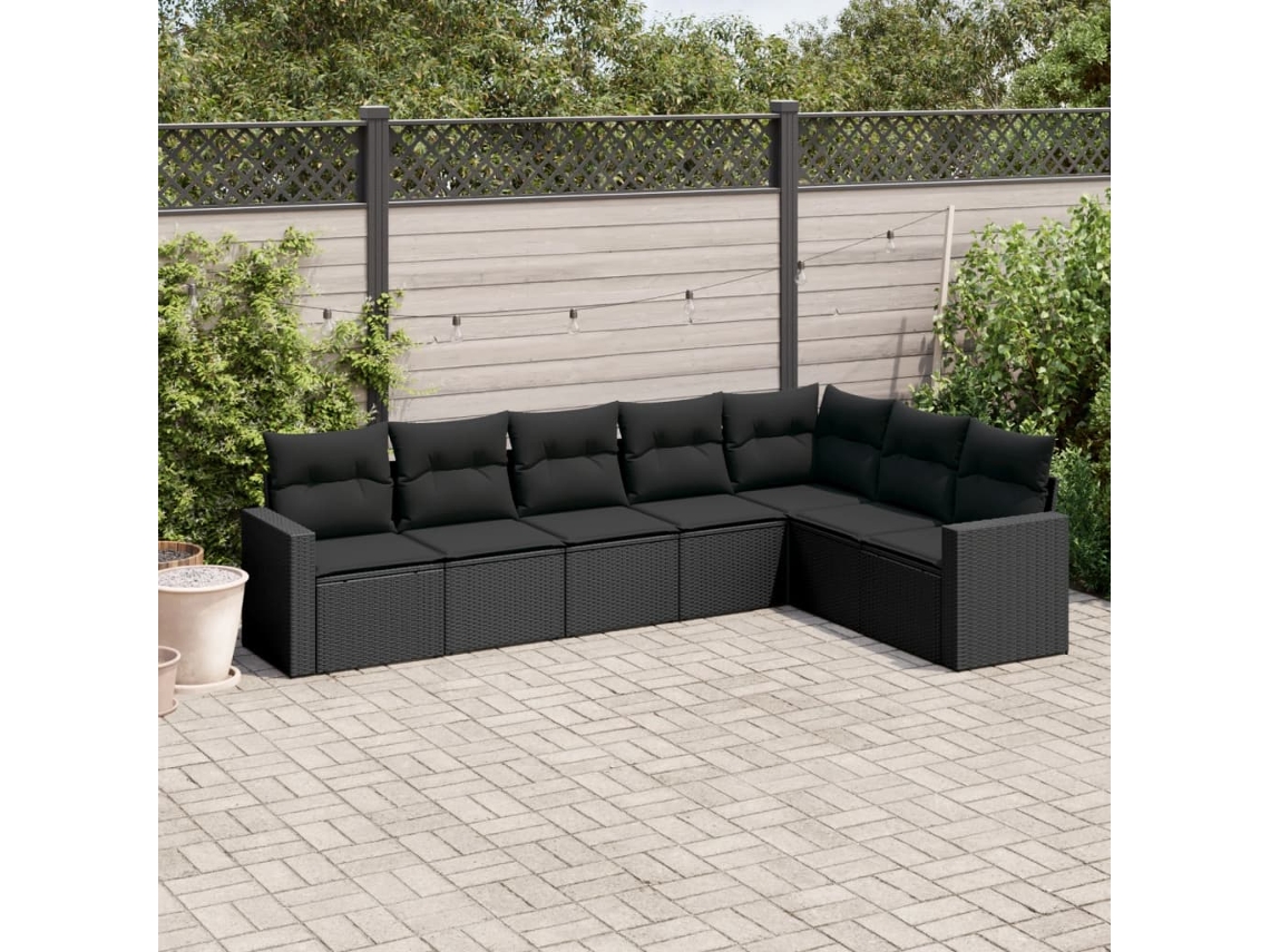 Vidaxl 7 Pcs Conjunto De Sofás P/ Jardim C/ Almofadões Vime Pe Preto