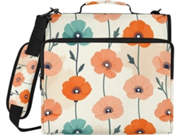 Pasta Escolar Poppy Boho Flower Com 3 Argolas, Zíper Data, Alça De Mão E Ombro Removível, Organizador Documentos