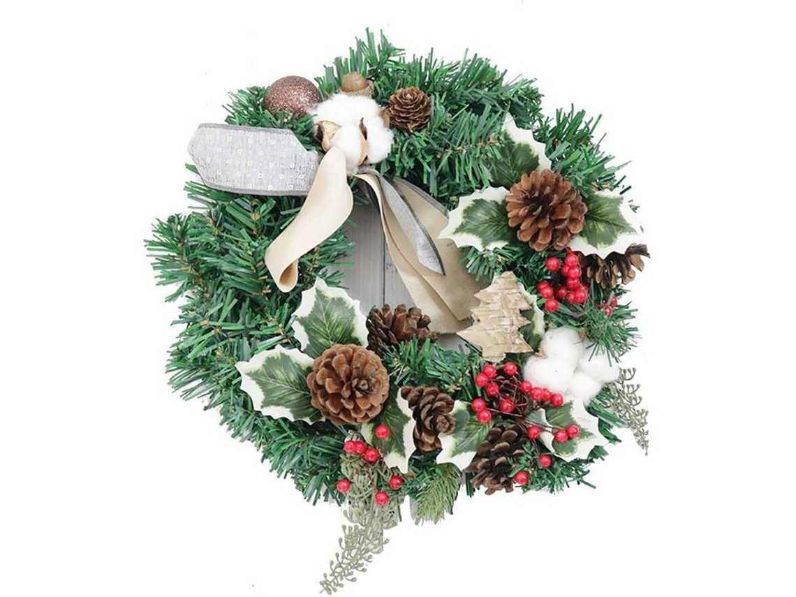 Portador De Corona De Navidad Strobile, Decoración Navideña Exterior Interior De 30 Cm Con Piñas Y Berries Rojas