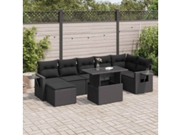 Vidaxl 8 Pcs Conjunto Sofás De Jardim Com Almofadões Vime Pe Preto