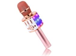Microfone De Karaokê Sem Fio Bluetooth Infantil Led Rosa