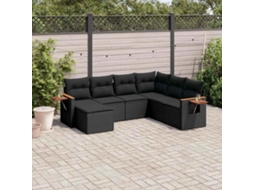 Vidaxl 7 Pcs Conjunto De Sofás P/ Jardim C/ Almofadões Vime Pe Preto