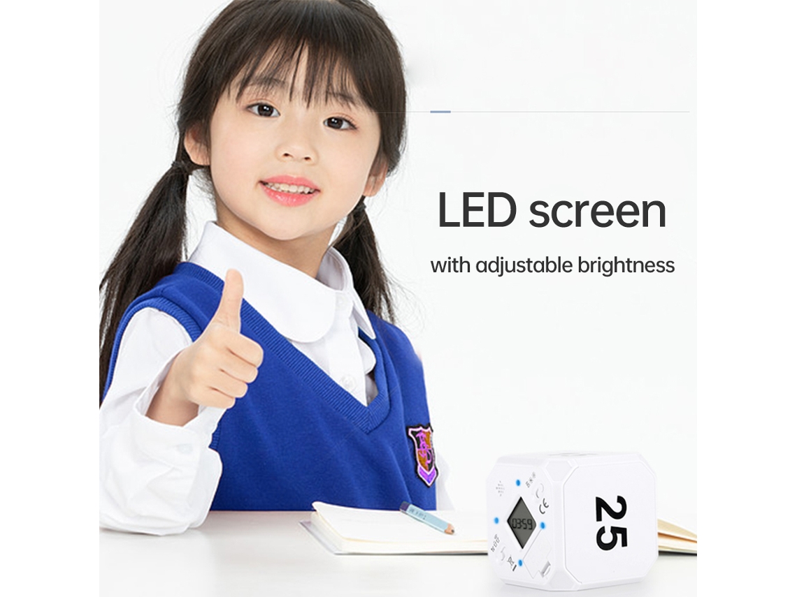 Temporizador de Cubo Rotativo com Sensor de Gravidade, Led, Vibração e Alarme 5/15/25/45 Minutos | S/MARCA