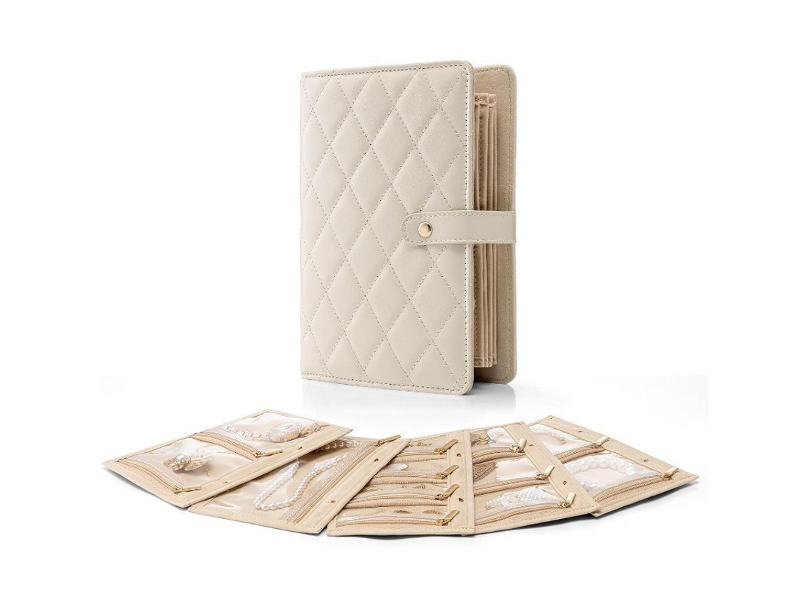 (bege) Organizador De Joias Em Couro Com Folhas Soltas, Grande Capacidade, Luxuoso E Leve, Para Brincos E Colares.