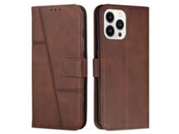 Capa Em Couro Pu, Para Iphone 16 Pro Max, Castanho
