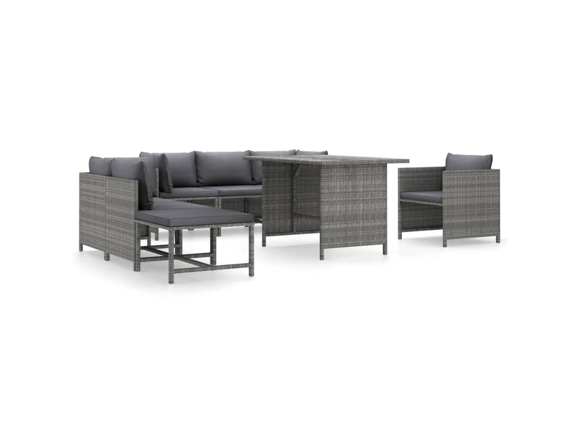 Maison Exclusive - 8 Pcs Conjunto Lounge De Jardim C/ Almofadões Vime Pe Cinzento