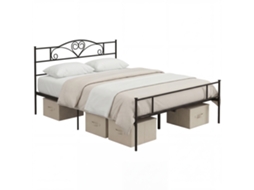 Estrutura De Cama De Casal Em Aço Com Ripas Integradas, Cabeceira E Pé De Cama, 160x200 Cm.