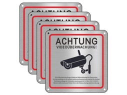 Conjunto De 4 Placas De Vigilância Em Metal Reflexivo 15x15cm Para Segurança Residencial E Comercial Prata