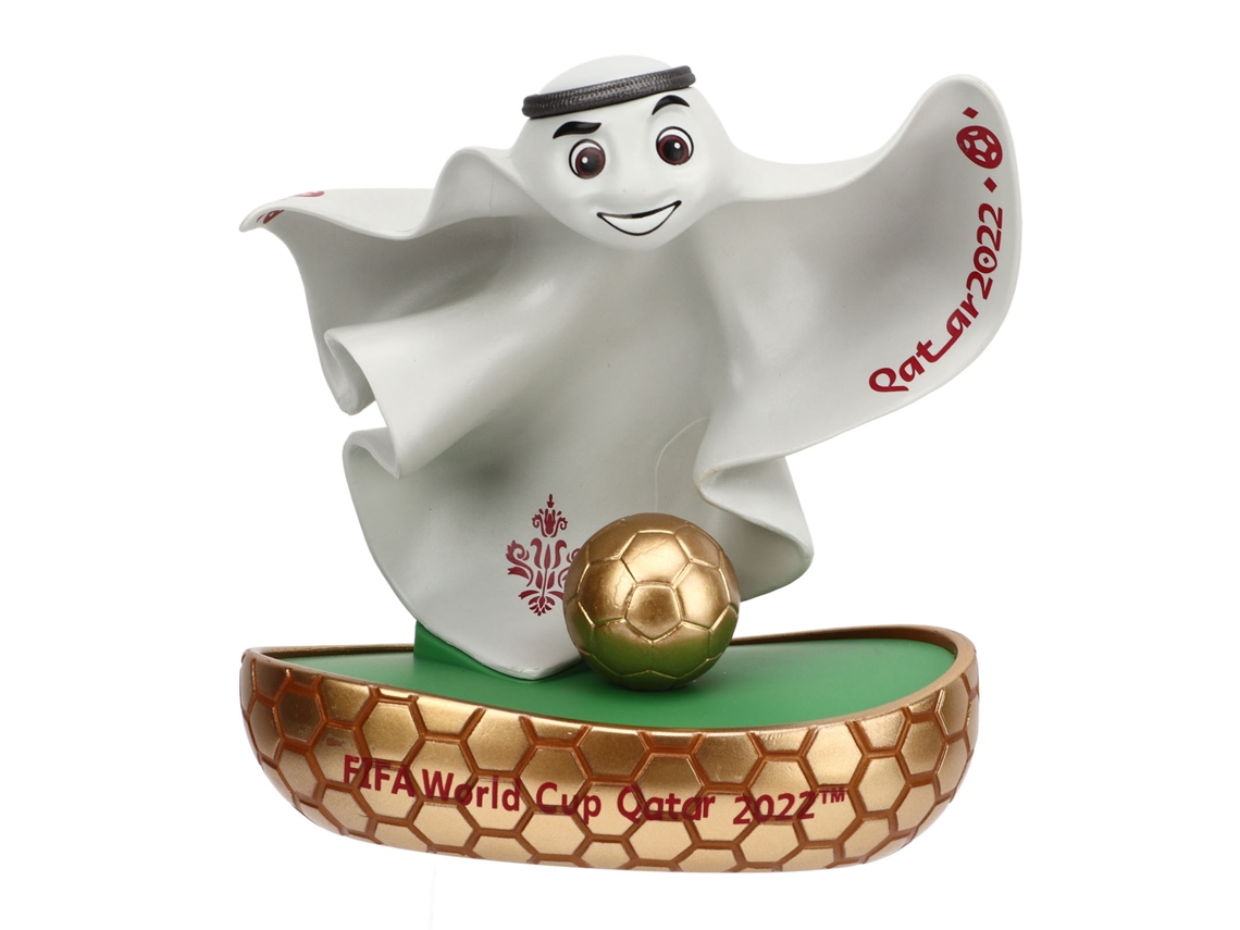 Ornamento de Mesa, Mascote La'eeb Copa do Mundo 2022, 3D, 9cm, com Bola de Ouro e Campo S/MARCA