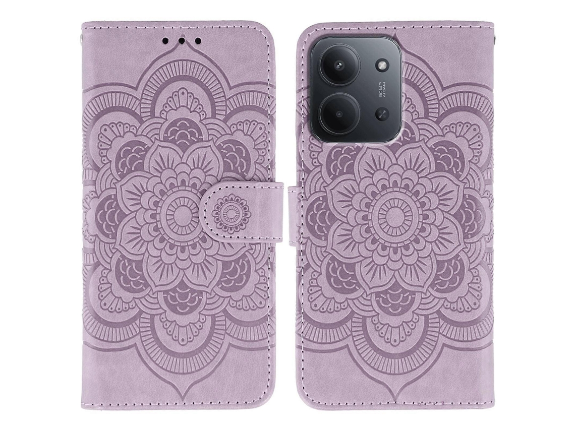 Capa Tkdaddy Para Xiaomi Redmi 15c 4g (global) (171 Mm) / Poco C85 4g, Capa Tipo Carteira De Couro Pu Com Estampa De Mandala, Roxa