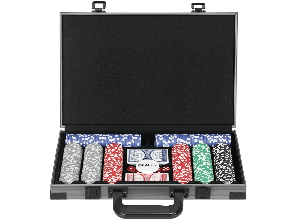 Conjunto de Pôquer com Estojo, 400 Fichas, 2 Baralhos, 5 Dados, Disco do Dealer, Bloco S/MARCA