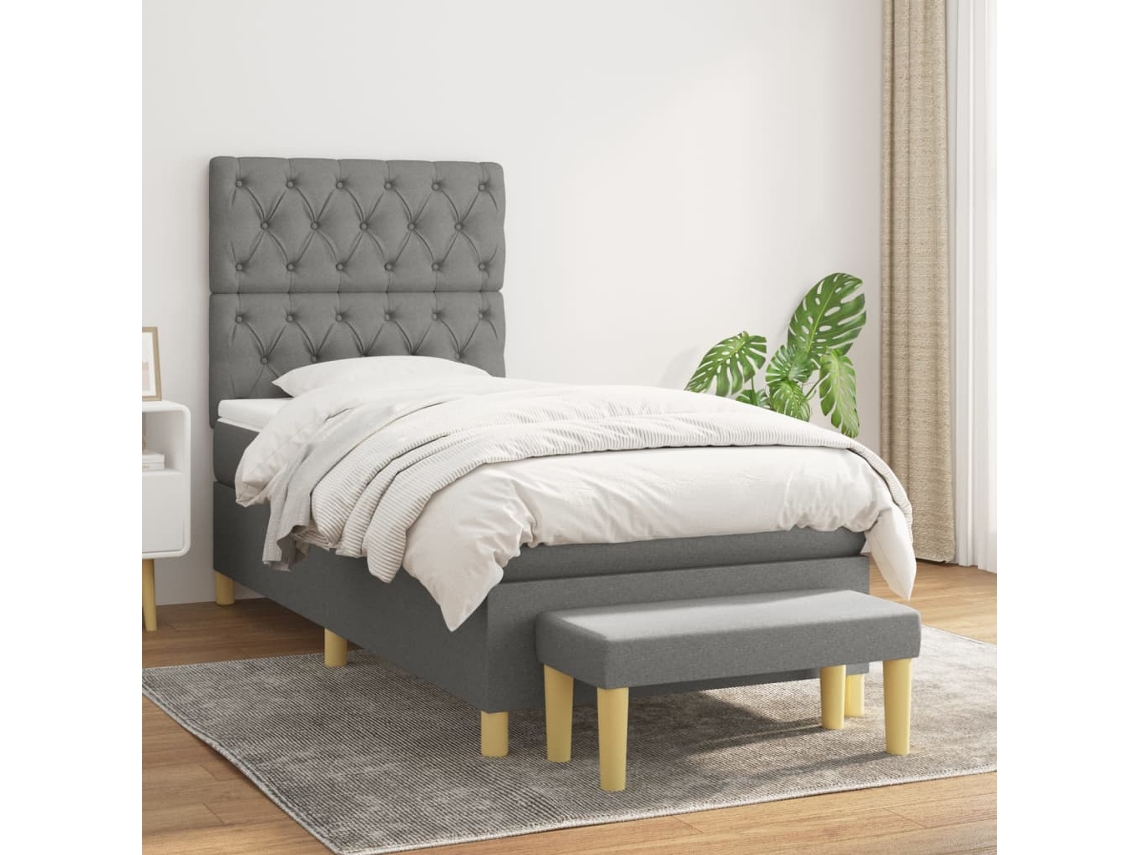 Vidaxl Cama Com Molas/colchão 80x200 Cm Tecido Cinzento-escuro