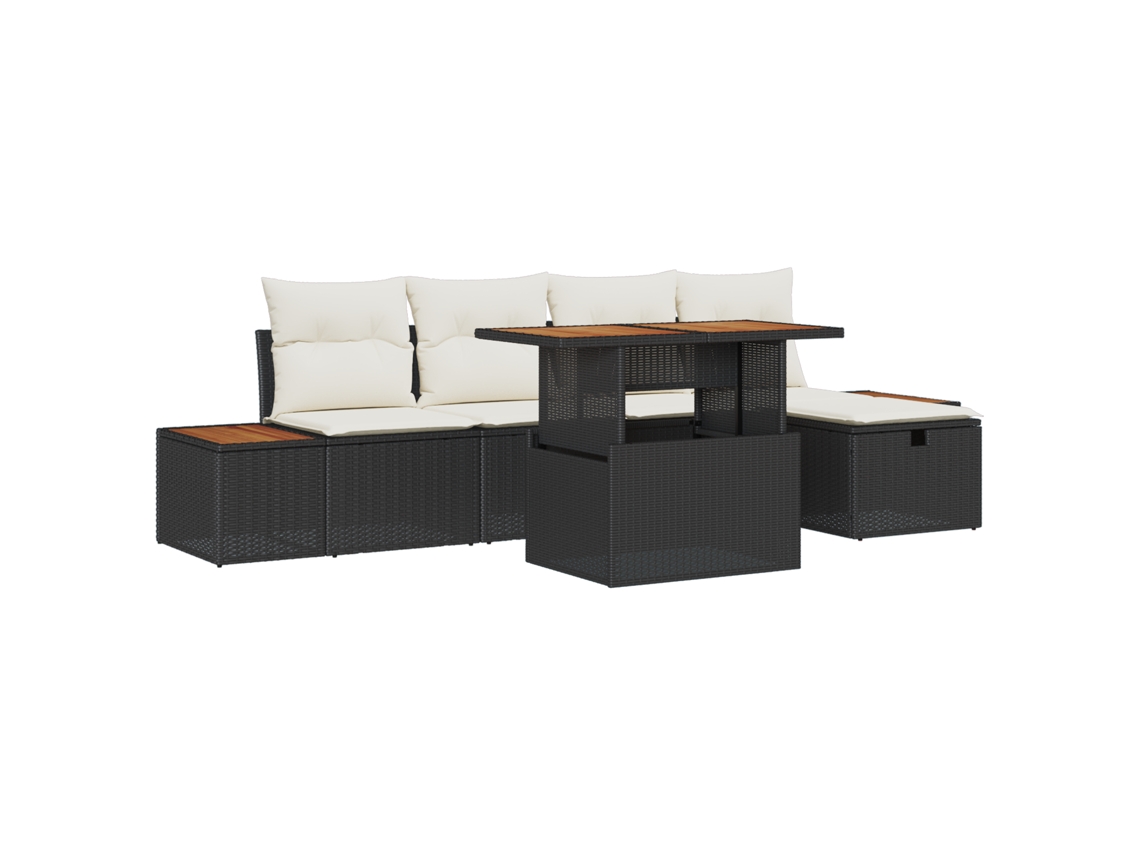 Conjunto 6 Conjunto De Sofás Para Jardim Vidaxl Preto Vime Pe (100 X 55 X 73 Cm)