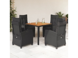 Conjunto 5 Peças Jantar P/ Jardim C/ Almofadões Vime Pe Preto Dkd Home Decor