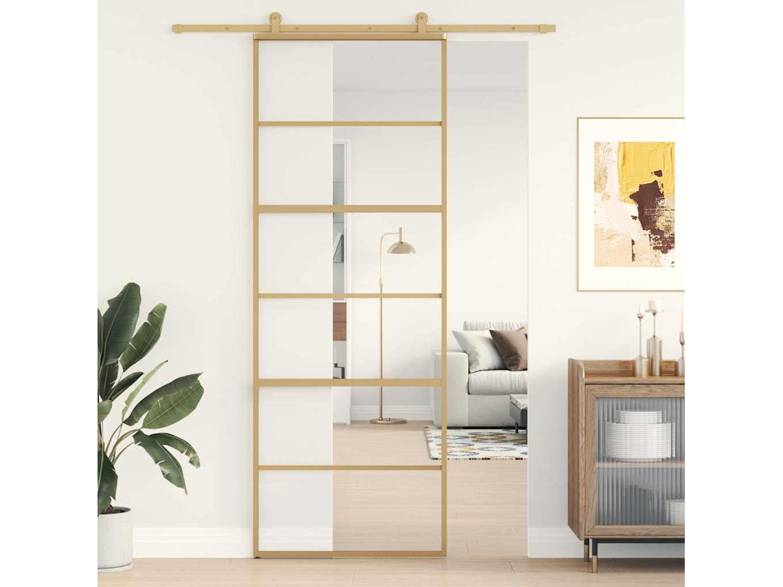 Vidaxl Porta Deslizante 76x205 Cm Vidro Esg/alumínio Dourado