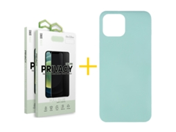 Pack 2 x Película de Vidro Temperado Anti-Spy + Capa SKYHE Apple iPhone 16 Silicone Líquido Verde-Água