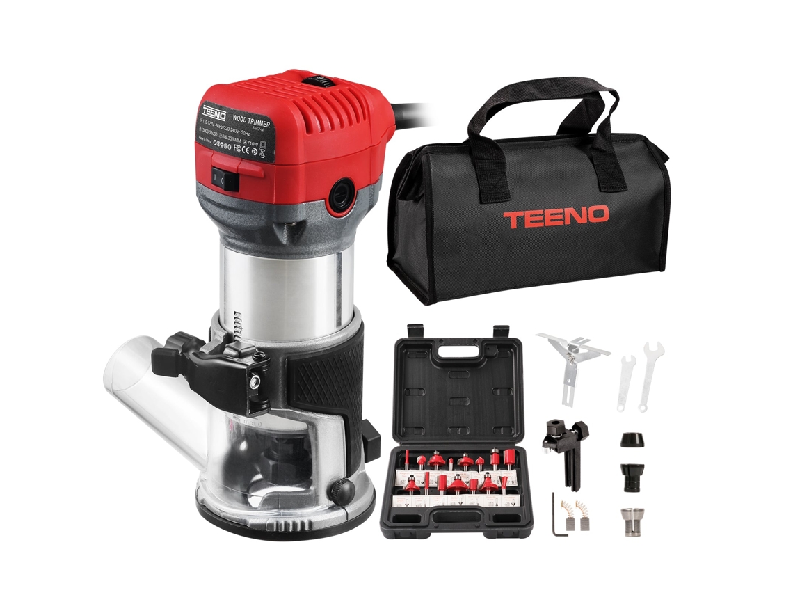 Aparador Eléctrico 710 W 13000-33000 Rpm Com Tampa Contra Poeira, Aparador De Madeira Com 15 Brocas De Roteador Haste De 1/4 ", 6 Velocidades