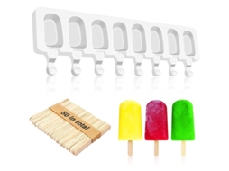 Molde De Sorvete De Silicone Reutilizável Com 8 Cavidades E 50 Palitos De Madeira Para Sobremesas Diy