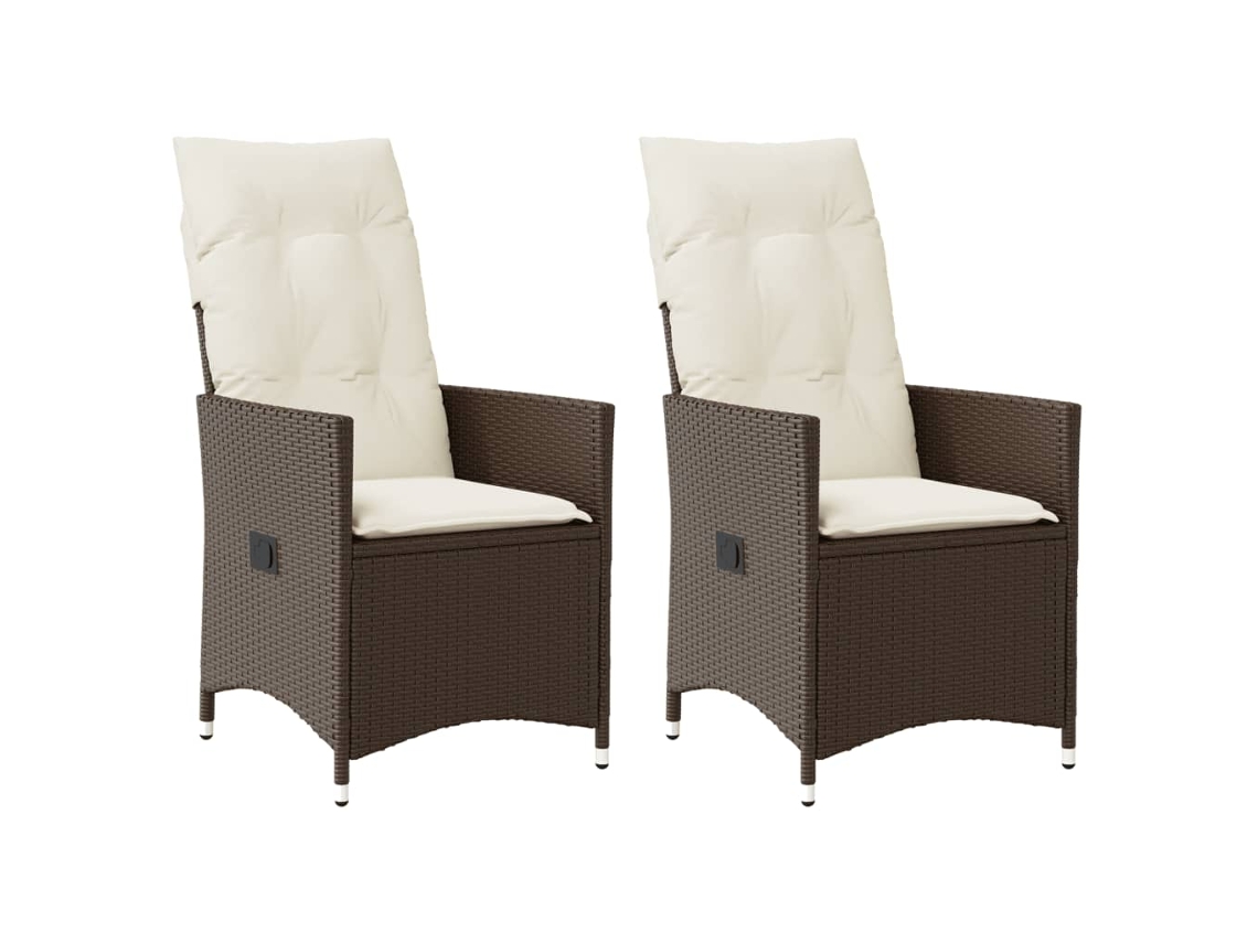 Vidaxl Cadeiras Jardim Reclináveis 2pcs C/ Almofadões Vime Pe Castanho